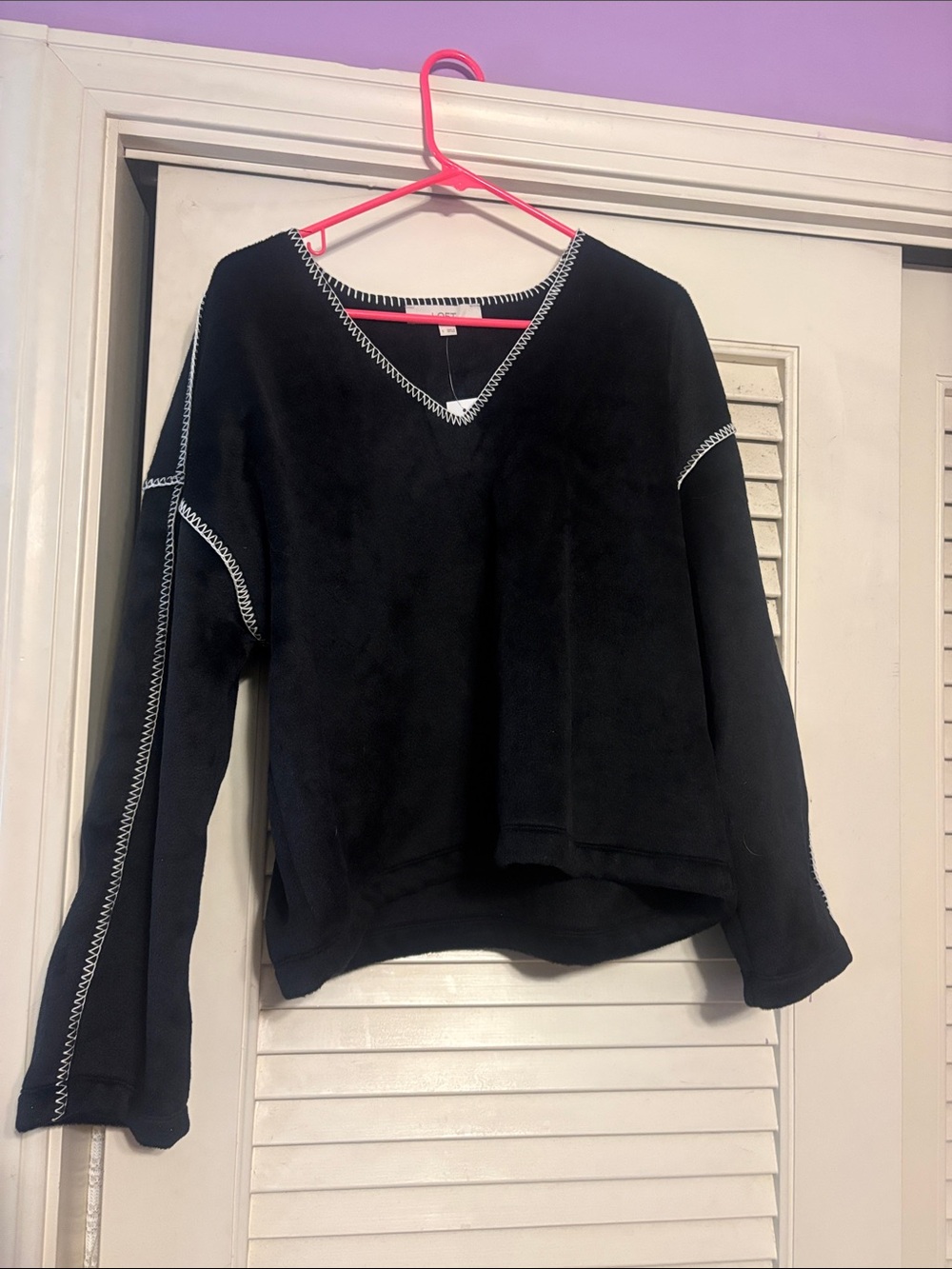 LOFT Black V-Neck Sweatshirt with White Contrast Stitching. Very thick material!